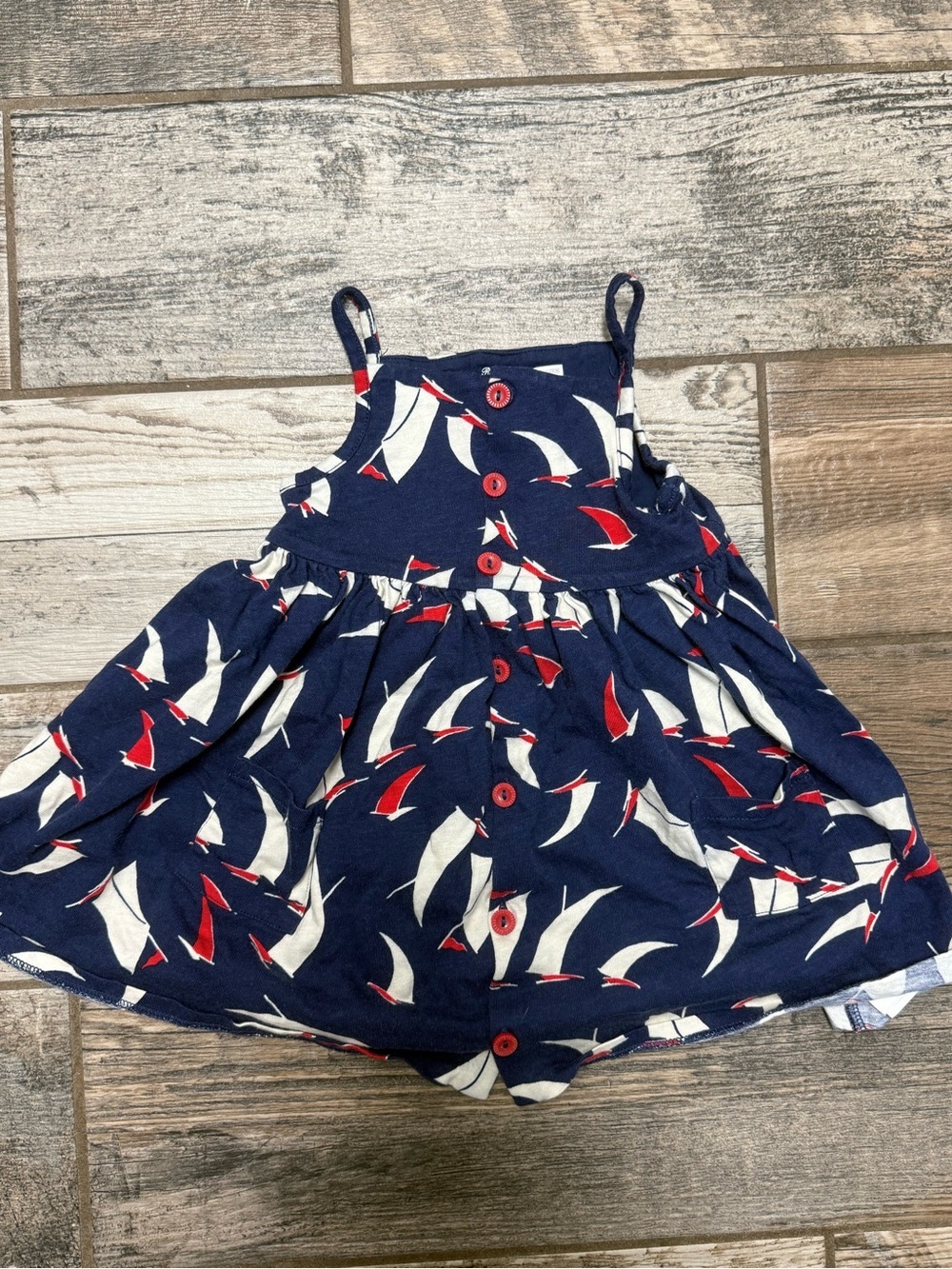 Ralph Lauren Navy Blue, White & Red Sailboat Print Girls Dress